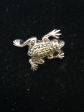 Marcasite Lined Sterling Silver Frog Pin