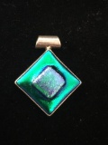 Old Pawn Sterling Silver & Painted Glass Pendant