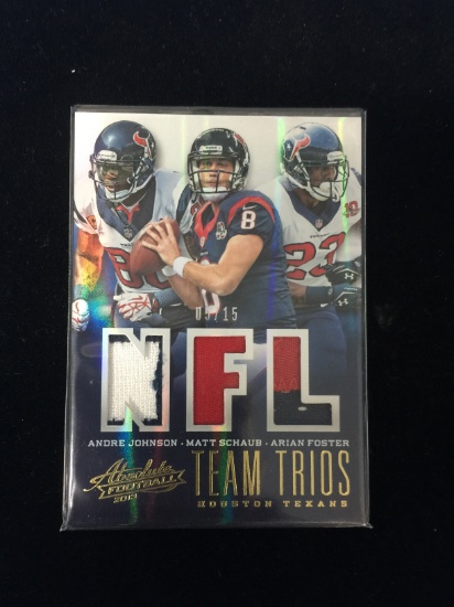 2013 Absolute Team Trios Texans - Andre Johnson, Matt Schaub, Arian Foster Triple Jersey Patch /15 -