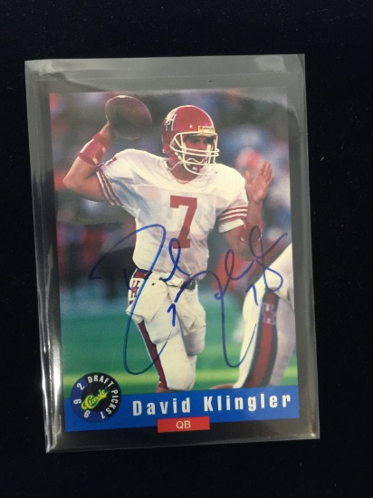 1992 Classic Draft Picks David Klingler Rookie Autograph Football Card