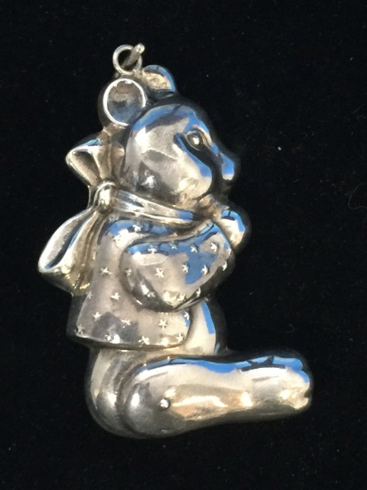 Puffy Sterling Silver Teddy Bear Christmas Ornament