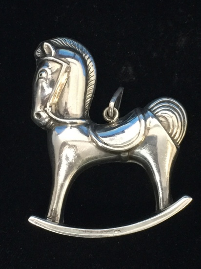 RM Trush Vintage Sterling Silver Rocking Horse Christmas Ornament