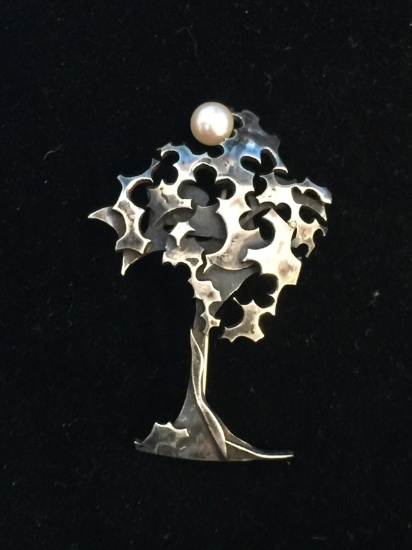 Schlup Sterling Silver & Pearl Tree Brooch