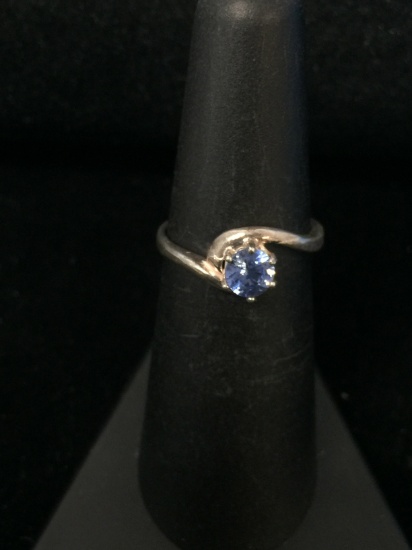 Signed Sterling Silver & Blue Rhinestone Ring - Size 5.5