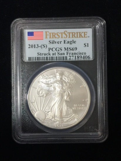 PCGS MS69 First Strike 2013-S American Silver Eagle 1 Ounce .999 Fine Silver Bullion Coin