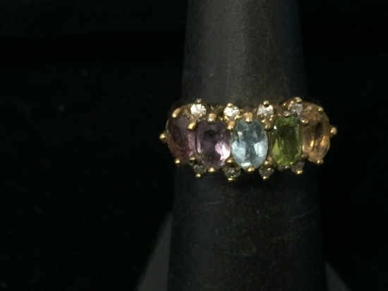 Gorgeous Multi Gemstone Sterling Silver Ring - Size 5.75