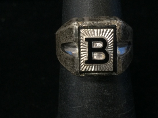 Vintage Sterling Silver "B" Initial Ring - Size 5