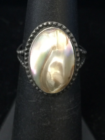 Antique Sterling Silver & Ocean Shell Ring - Size 5