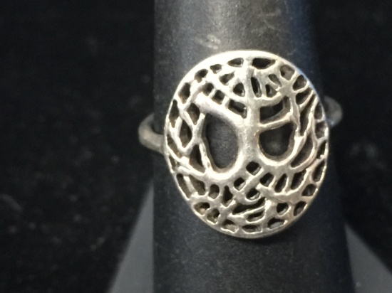 Pierced Sterling Silver Tree Ring - Size 8