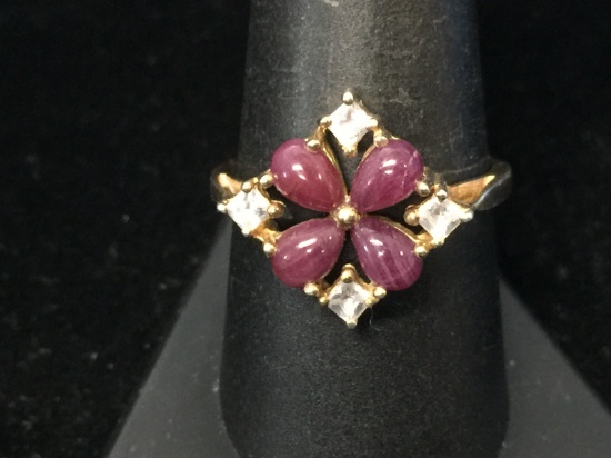 Purple Agate & CZ Gold Tone Sterling Silver Amazing Ring - Size 9