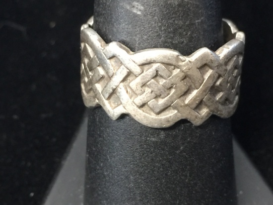 Wide Celtic Braided Sterling Silver Ring Band - Size 8.5