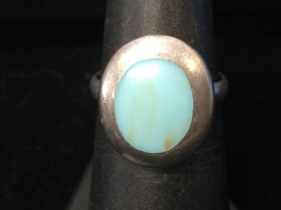 Designer Sterling Silver & Turquoise Ring - Size 6.75