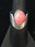 Modernist Sterling Silver & Pink Quartz Ring - Size 6