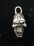 AMAZING Heavy Sterling Silver Human Skull Pendant Key Chain Fob