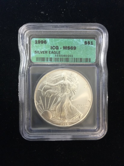 1996 ICG MS69 RARE American Silver Eagle 1 Ounce .999 Fine Silver Bullion Coin