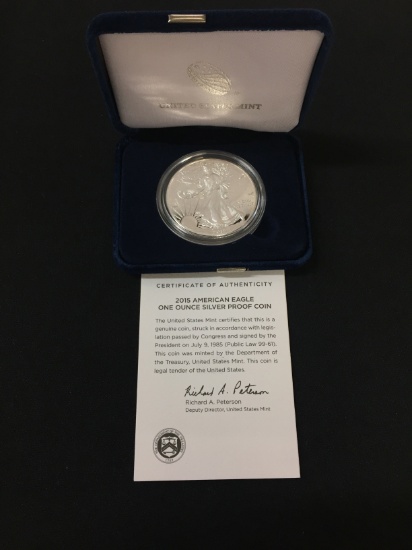 2015 Proof American Eagle 1 Ounce .999 Fine Silver Bullion Coin W/ COA & Box