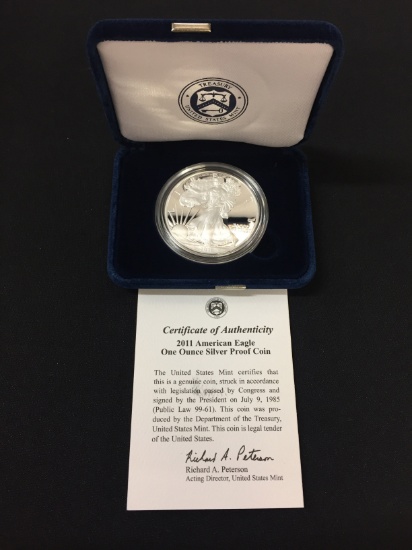 2011 Proof American Eagle 1 Ounce .999 Fine Silver Bullion Coin W/ COA & Box