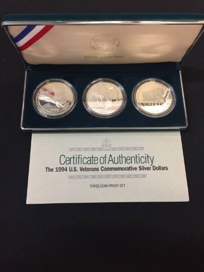 United States Mint Veterans Silver Dollars (3) Proof Set - 90% Silver Coins