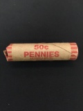 Unsearched 50-Count Roll United States Lincoln Cent Wheat Pennies