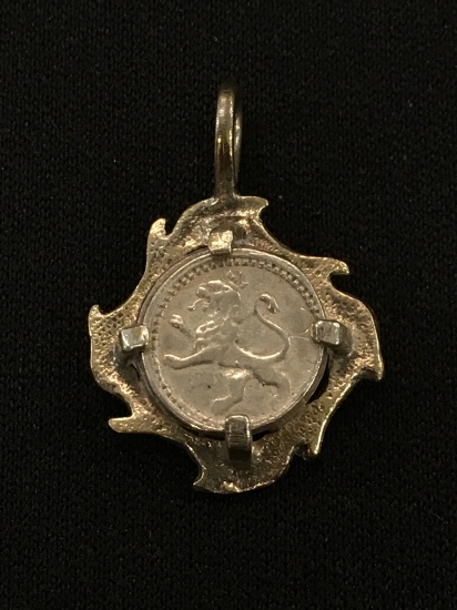 Antique Silver Lion Coin Sterling Silver Pendant