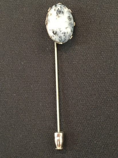 Blue & White Earth Stone Sterling Silver Hair Pin