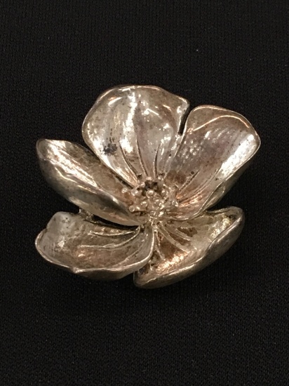 Carved Sterling Silver Flower Brooch