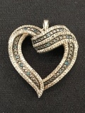 Stunning Blue & White Diamond Sterling Silver Large Heart Pendant