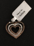 NEW Sterling Silver Heart Pendant W/ White & Chocolate Diamonds