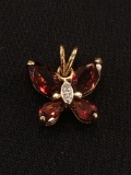 Garnet & Diamond Sterling Silver Butterfly Pendant