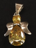 Yellow Gemstone Sterling Silver Angel Pendant