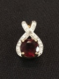 Red Garnet & Diamond Sterling Silver Pendant