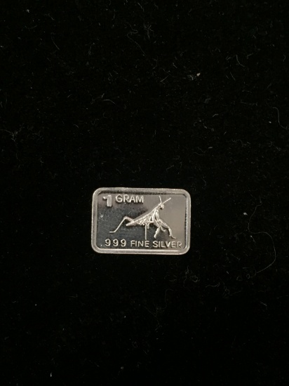 1-Gram .999 Fine Silver Praying Mantis Bullion Bar