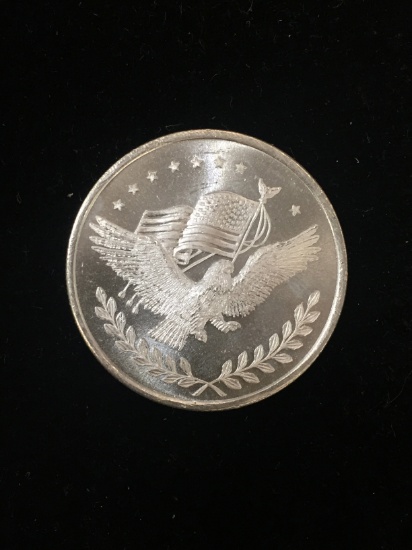 1 Troy Ounce .999 Fine Silver Eagle & American Flag Trade Unit Bullion Coin