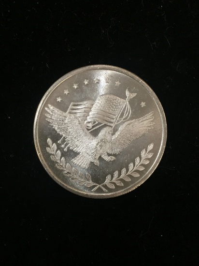 1 Troy Ounce .999 Fine Silver Eagle & American Flag Trade Unit Bullion Coin