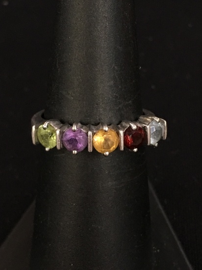 Five Simulated Gemstone Sterling Silver Mother's Ring - Size 6.75