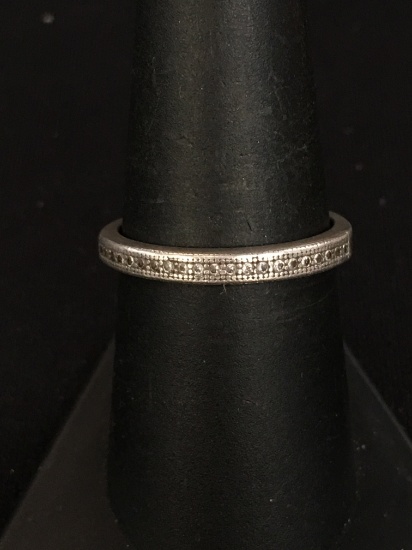 Hallmarked Petite Rhinestone & Sterling Silver Ring Band - Size 7.75