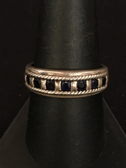 Thai Seven Sapphire Sterling Silver Ring Band - Size 9