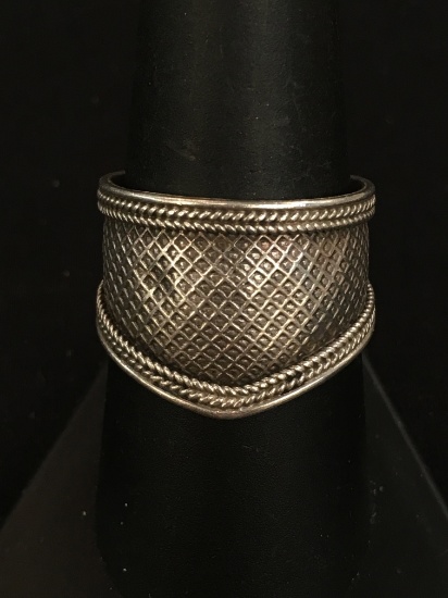 Woven Style Sterling Silver Cigar Band Ring - Size 8.75