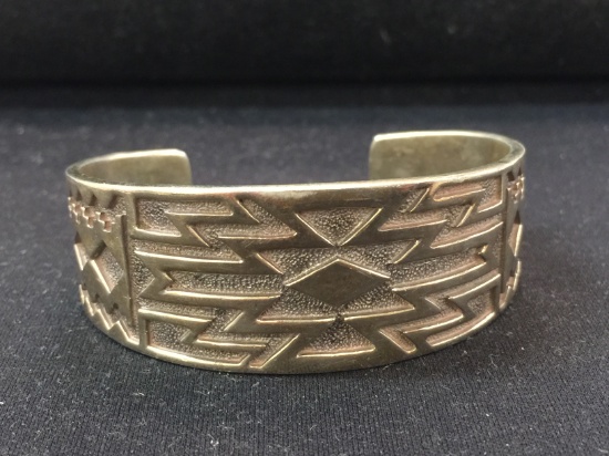 Heavy Thick Carved Native American Style Sterling Silver Cuff Bracelet - 50 Grams