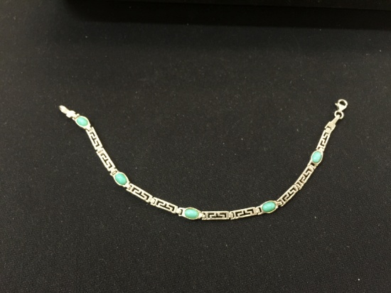 Native American Turquoise Link Sterling Silver 7" Bracelet