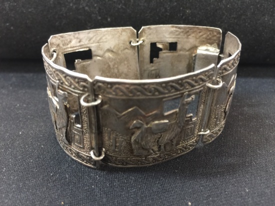 Extra Wide Hand Carved Sterling Silver 7" Bracelet