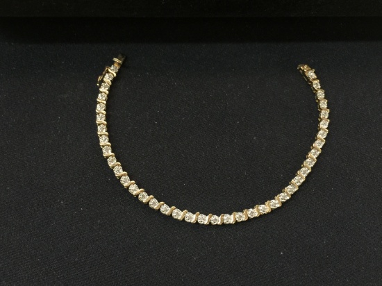 Diamond & Gold Tone Sterling Silver 7.5" Tennis Bracelet