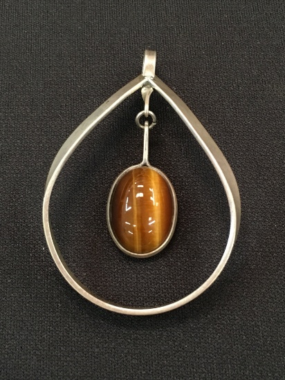 Native American Sterling Silver & Tiger's Eye Large 2" Pendant