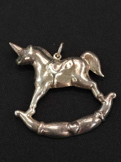 Puffy Sterling Silver Unicorn Rocking Horse Pendant