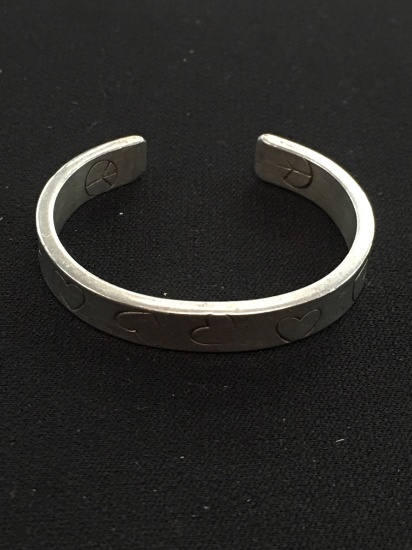 Petite Sterling Silver Cuff Bracelet w/ Hand Stamped Hearts