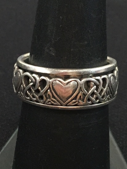 Modern Free-Moving Celtic Heart Ring Band - Size 7.75