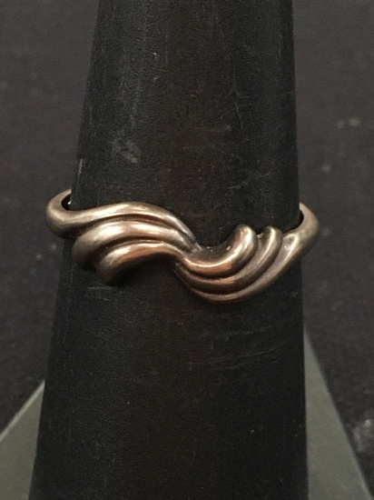 Antique Hand Carved Sterling Silver Ring Band - Size 7