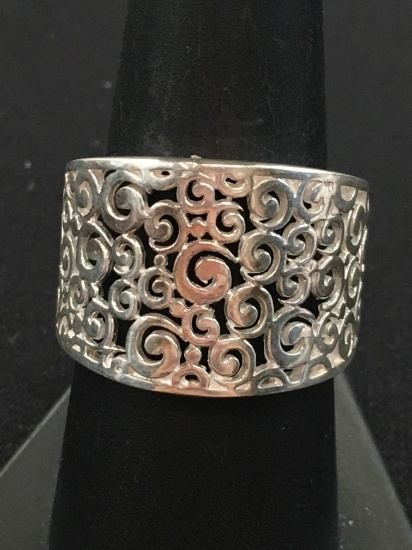 Wide Balinese Style Cigar Band w/ Hand Carved Filligree - Size 8.5