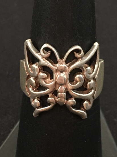 Vintage Hand Made Butterfly Filligre Ring Band - Size 7.5