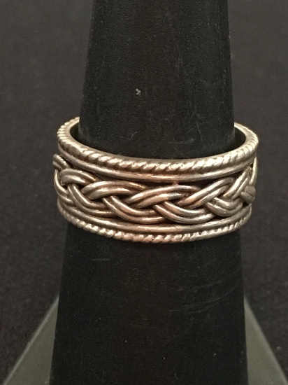 Vintage Sterling Silver Hand Braided Ring Band - Size 6.75